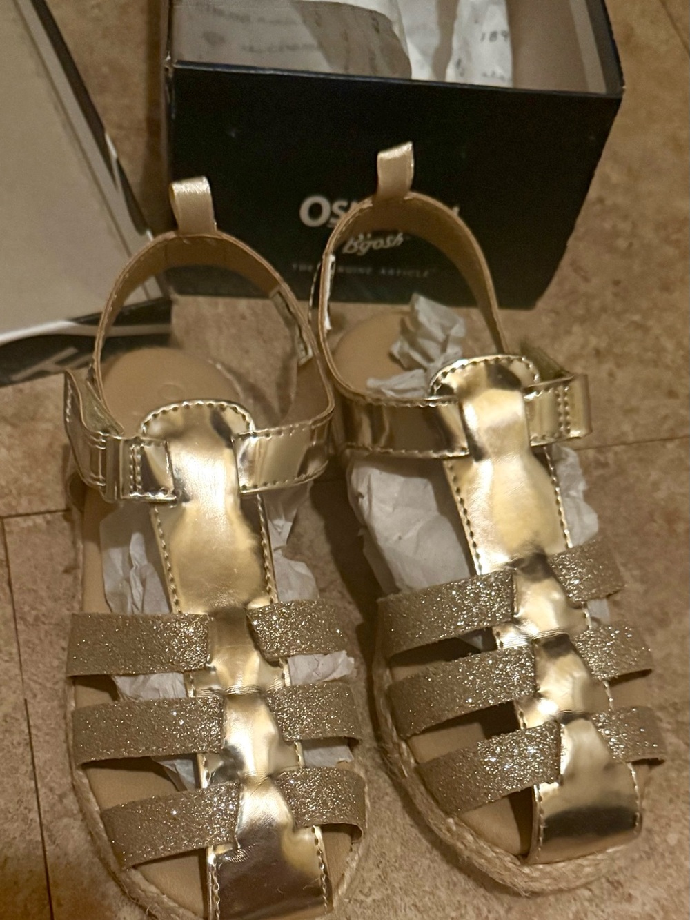 NIB OshKosh B’Gosh Metallic Gold Glitter Gladiator Toddler Sandals